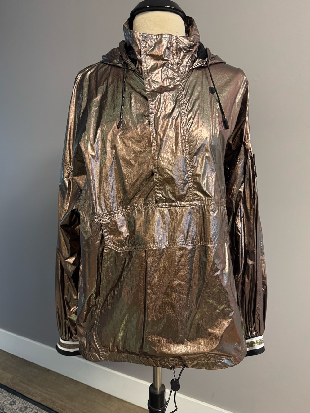 Ivy Park Metallic Gold Hooded Windbreaker Jacket